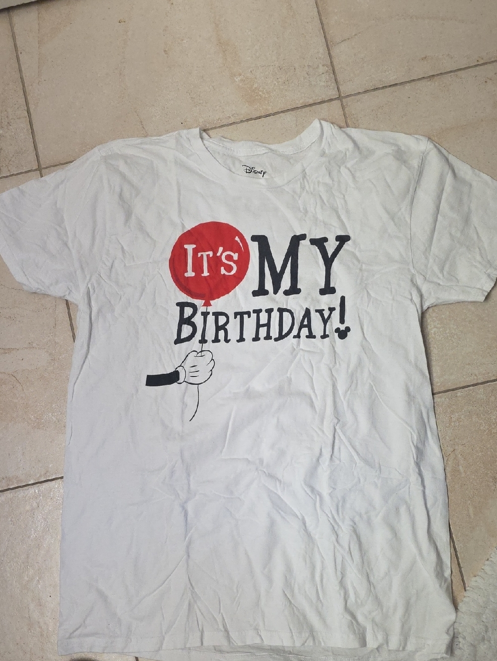 Disney White Tee with Red Balloon "It's MY Birthday" Slogan